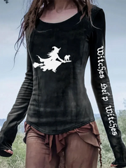 Women's Witch Cat Witches Help Witches Print Tops