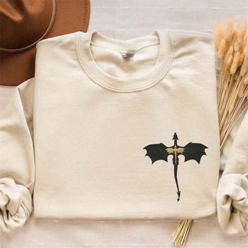 Fantasy Novel Inspired Dragons Embroidered Sweatshirt