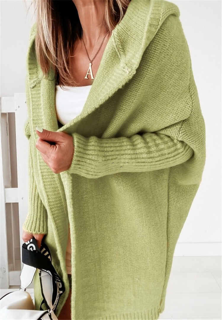 Hooded Sweater Bat-Shaped Soft Loose Back Patchwork Sweater