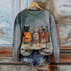 Halloween Cute Cat Print Casual Sweatshirt