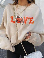 Halloween Print Crew Neck Casual Sweatshirt