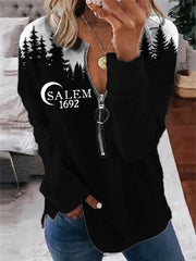 Salem 1692 Halloween Dark Forest Contrast Zip Up Sweatshirt