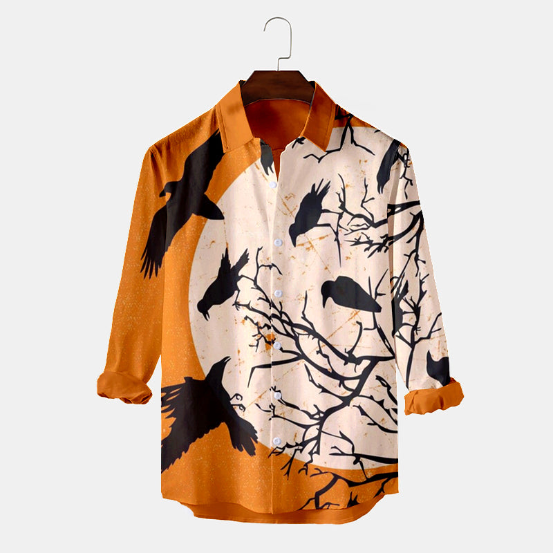 Halloween Moon Crow Long Sleeve Shirt