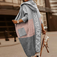 Fashion Colorblock Letter Hooded Cardigan