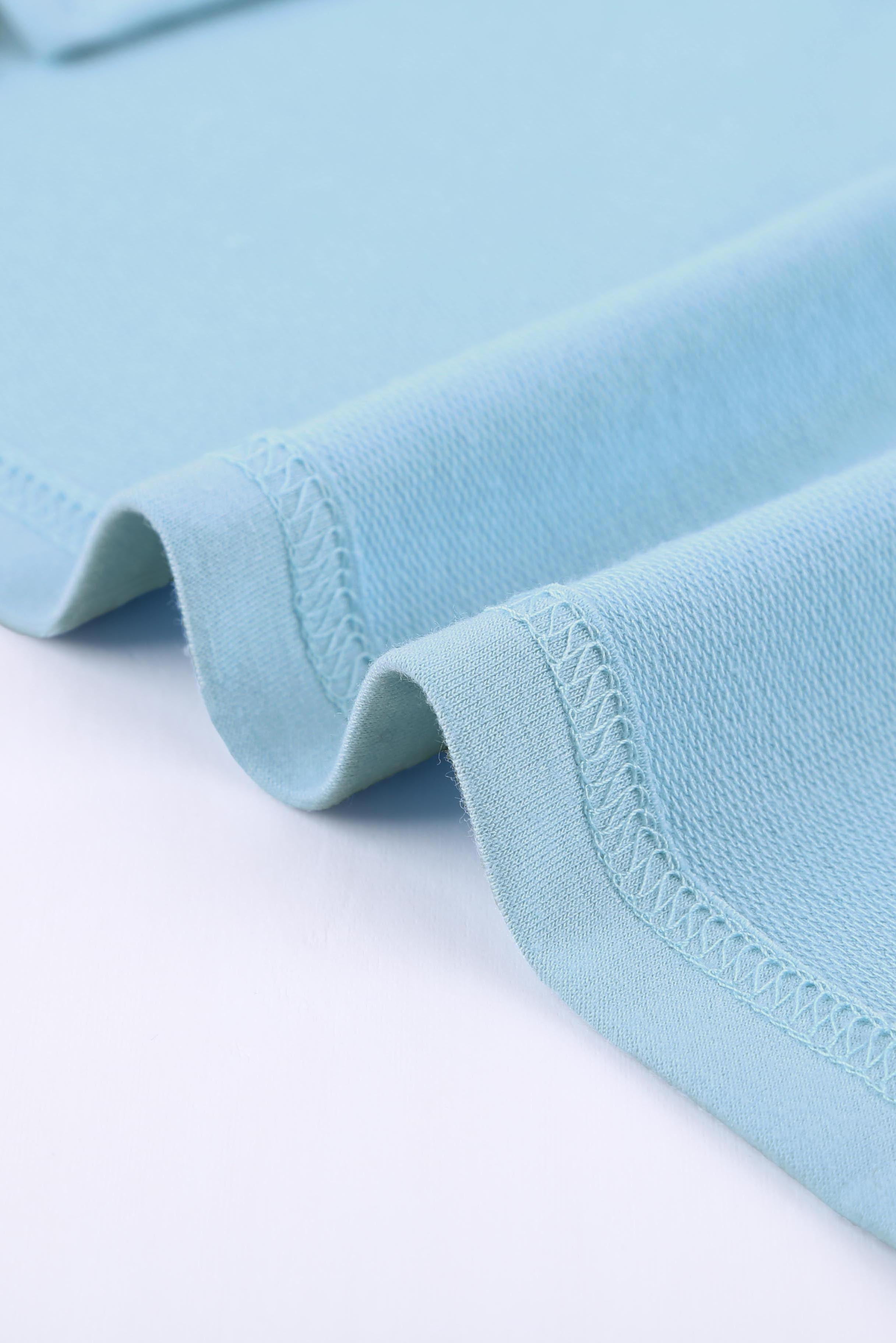 Women's Sky Blue Knit Pocketed Side Slits Short Sleeve Tee