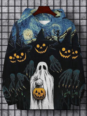 Men's Ghost Hold Pumpkin Starry Night Art Hoodie
