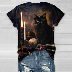Halloween Cat Print Casual T-Shirt