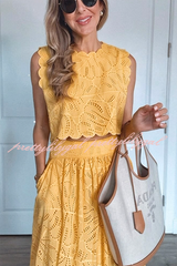 Laylin Cutout Embroidery Lace Petal Trim Open Back Slit Crop Tank Top