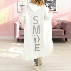 Letter Loose Casual Long Sleeve Hooded Sweater Cardigan