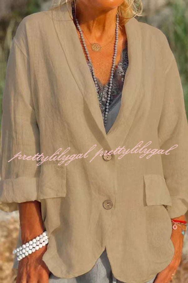 Linen Cotton Blend Long Sleeve Lightweight  Blazer