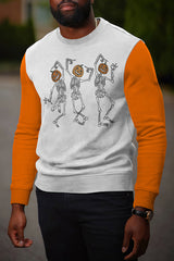 Crew Neck Halloween Skull Pumpkin Print Sweatshirt