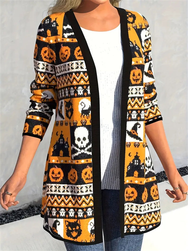 Halloween Element Patchwork Women's Long Sleeve Cardigan