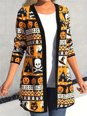 Halloween Element Patchwork Women's Long Sleeve Cardigan