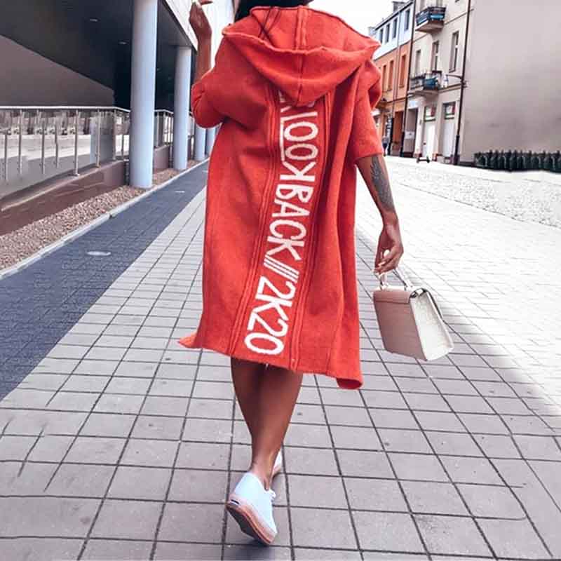 Letter Print Long Sleeve Knit Coat