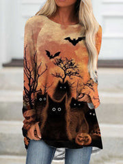 Halloween Print Long Sleeve Crew Neck Tunic