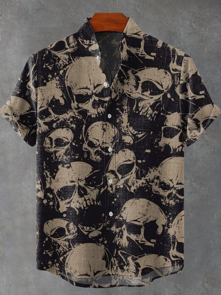 Stacked Human Skulls Art Print Casual Shirt