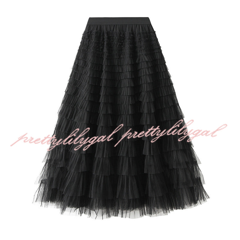 Be Your Own City Queen Tiered Elastic Waist Tulle Maxi Skirt