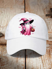 Women's Pink Halloween Ghost Breast Cancer Awareness Warrior Hat