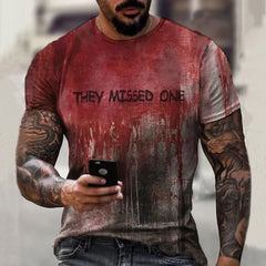 Men's Halloween Bloody They Missed One Print Casual T-shirt