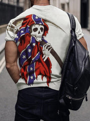 Men's Halloween Southern Grim Reaper with Rebel Flag T Shirt