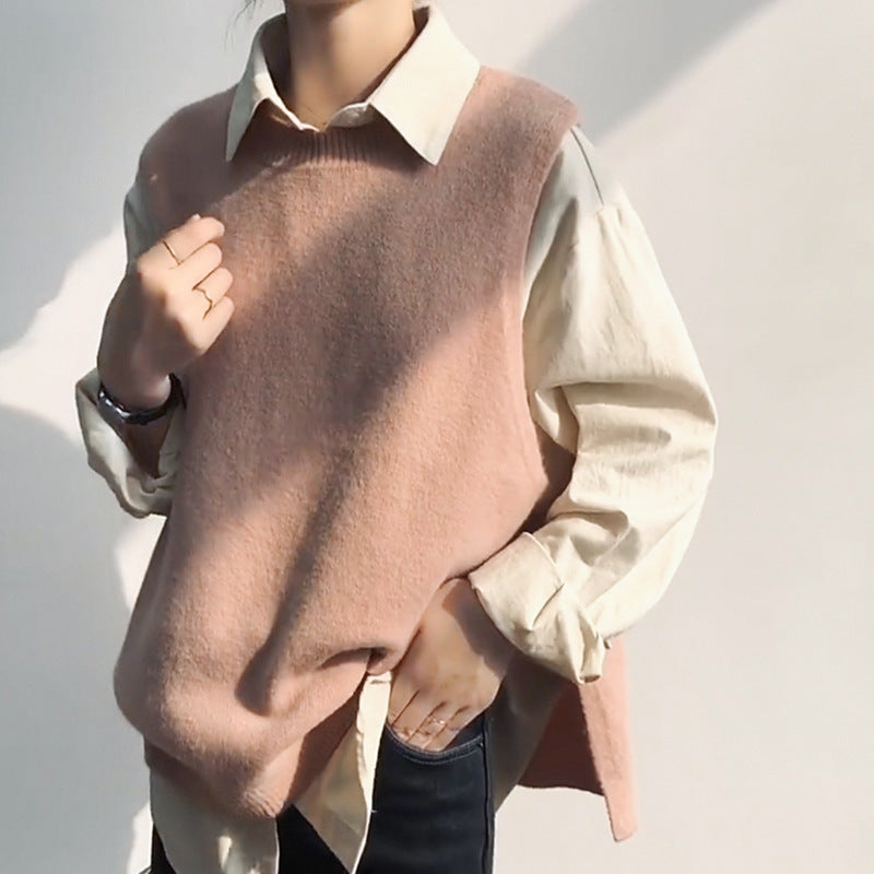 Solid color casual knitted vest