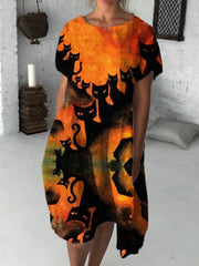 Halloween Black Cats Art Midi Dress