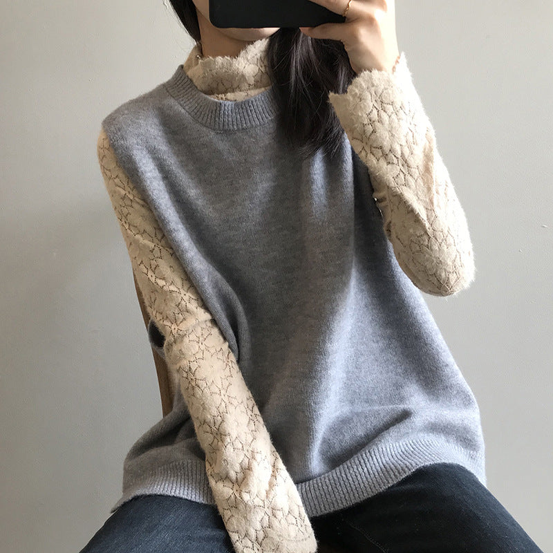 Solid color casual knitted vest