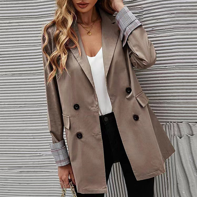 One-Button Check Paneled Casual Blazer