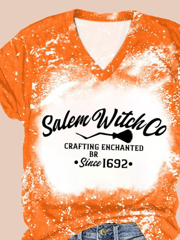 Salem Witch Co Crafting Enchanted since 1692 Printed V Neck Tie Dye T Shirt