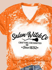 Salem Witch Co Crafting Enchanted since 1692 Printed V Neck Tie Dye T Shirt