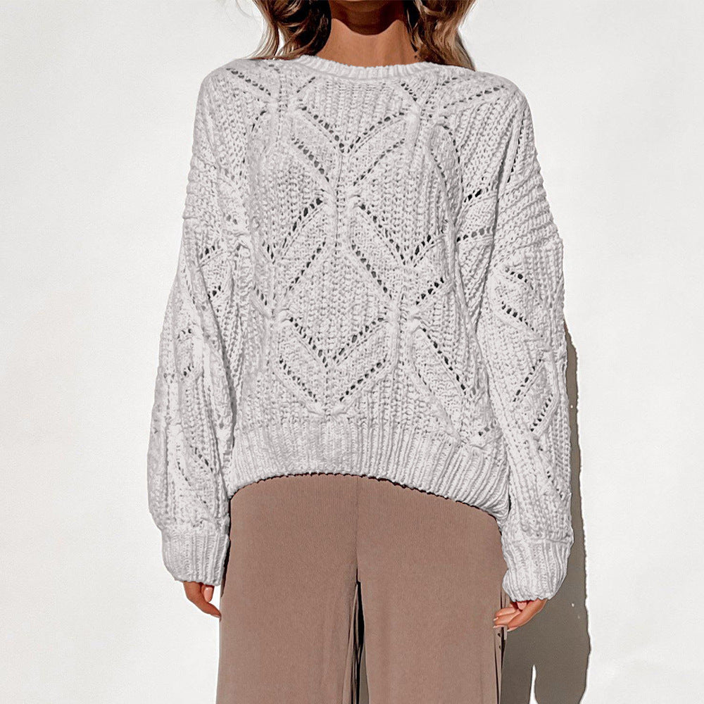 Slouchy hollow knit top with lantern sleeves