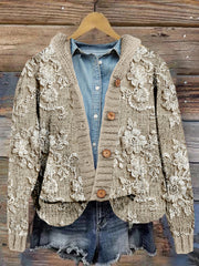 Vintage Floral Lace Embroidered Cozy Hooded Cardigan