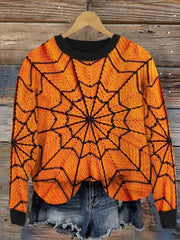 Halloween Spider Web Crochet Cozy Knit Sweater