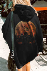 Halloween Cat Print Long Sleeve Hoodie