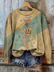 Retro Pumpkin Man Print Casual Sweatshirt