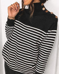 Long Sleeve Striped Patchwork High Neck Sweater