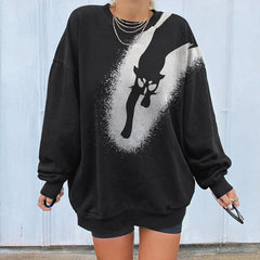 Long Sleeve Halloween Cat Print Sweatshirt