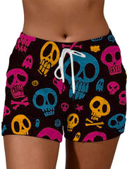 Halloween Skull Graphic Comfy Drawstring Shorts