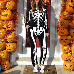 Halloween Hooded Skull Jumpsuit