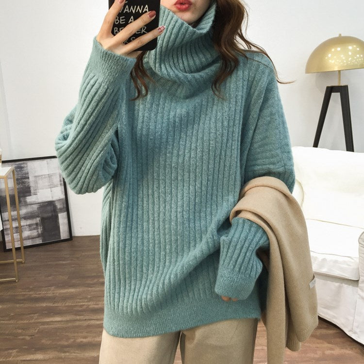 Turtleneck Lazy Pit Strip Retro Sweater