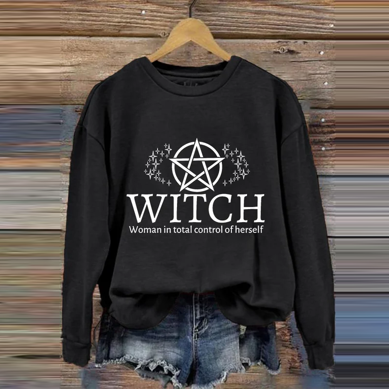 Vintage Halloween Witch Woman In Total Control Herself Printed Casual Sweatshirt