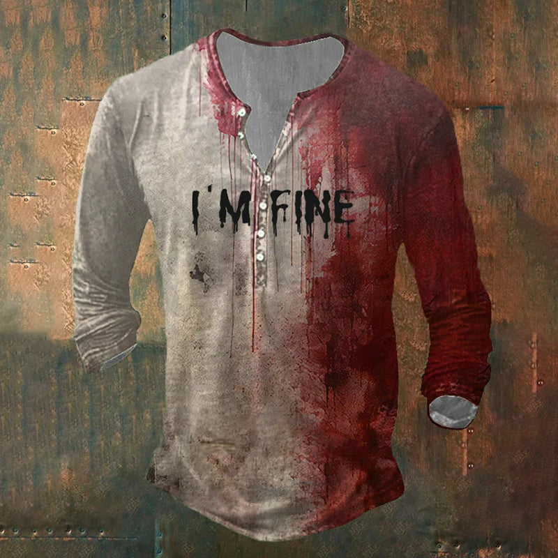 Men's Bloody I'm Fine Halloween Print Long Sleeve T-Shirt