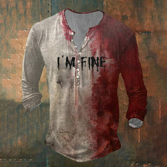 Men's Bloody I'm Fine Halloween Print Long Sleeve T-Shirt