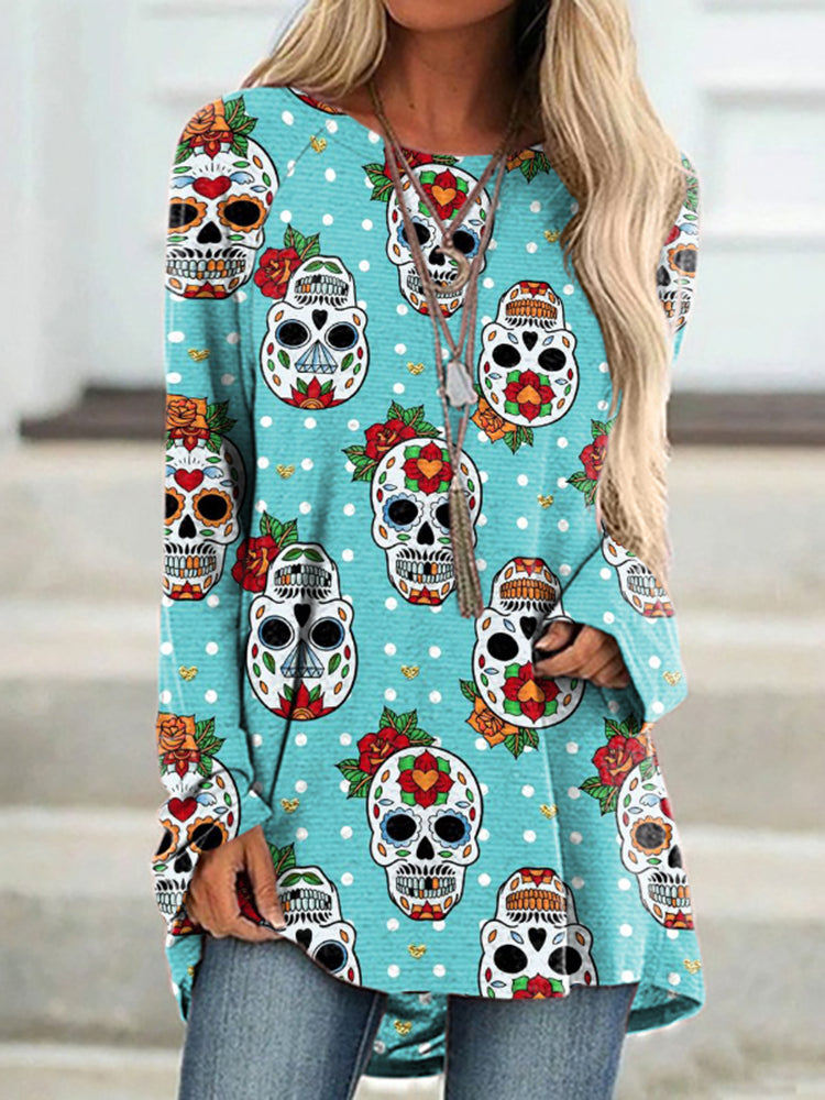 Skull Polka Dot Print Long Sleeve Tunic