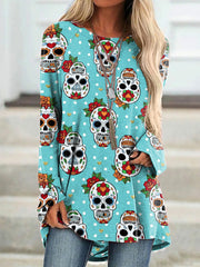 Skull Polka Dot Print Long Sleeve Tunic