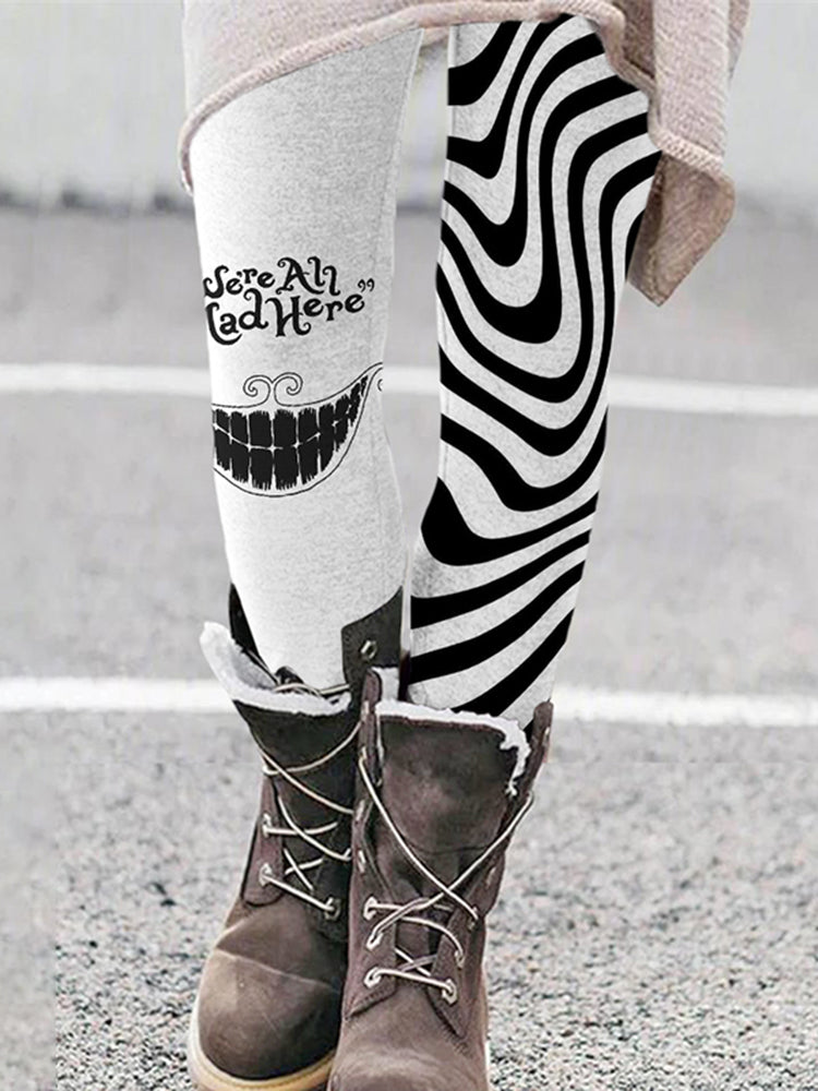 Halloween We All Mad Here Print Leggings