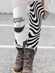 Halloween We All Mad Here Print Leggings