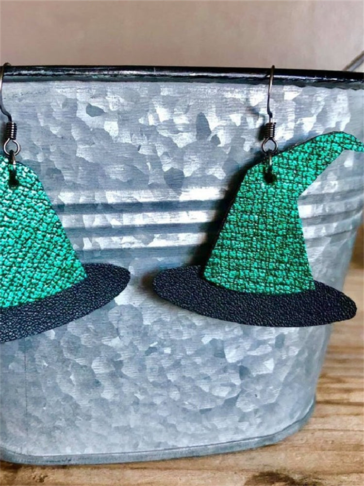 Halloween Witch Hat Leather Patchwork Earrings