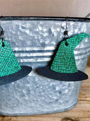 Halloween Witch Hat Leather Patchwork Earrings