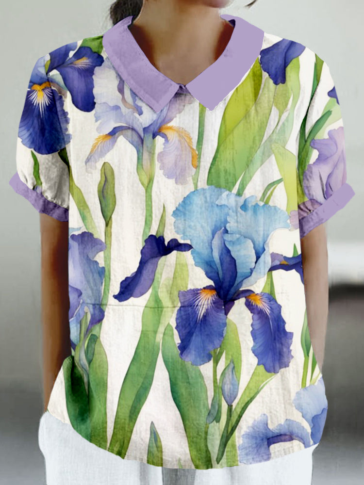 Blue And Purple Irises Art Linen Blend Cozy Shirt